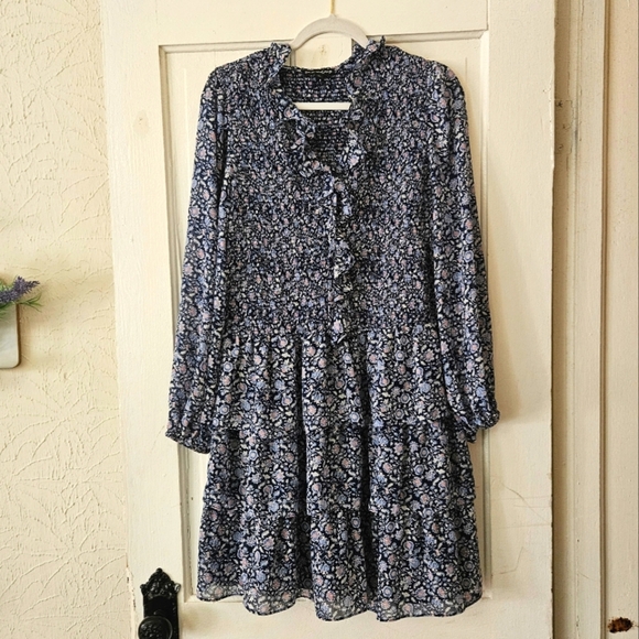 Sam and Jess Junior's Smocked Long Sleeve Dress Tiered Floral Print Ruffle Sz XL - Picture 1 of 9